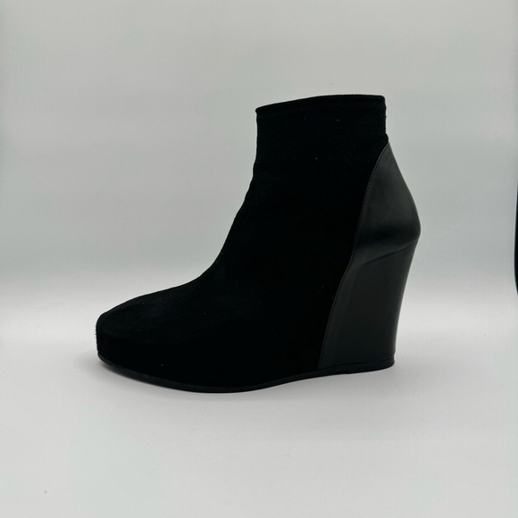 ANN DEMEULEMEESTER BLACK LEATHER BOOTS ANKLE BLACK WEDGE BOOT PLATFORM BOOT 38.5 - Picture 4 of 17
